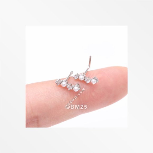 Brilliant Sparkle ZigZag Pearlescent Multi-Gem L-Shaped Nose Ring-Clear Gem - Picture 3 of 4